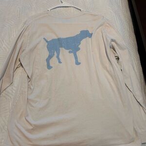 Cream Long-Sleeve Tee with Blue Dog Graphic